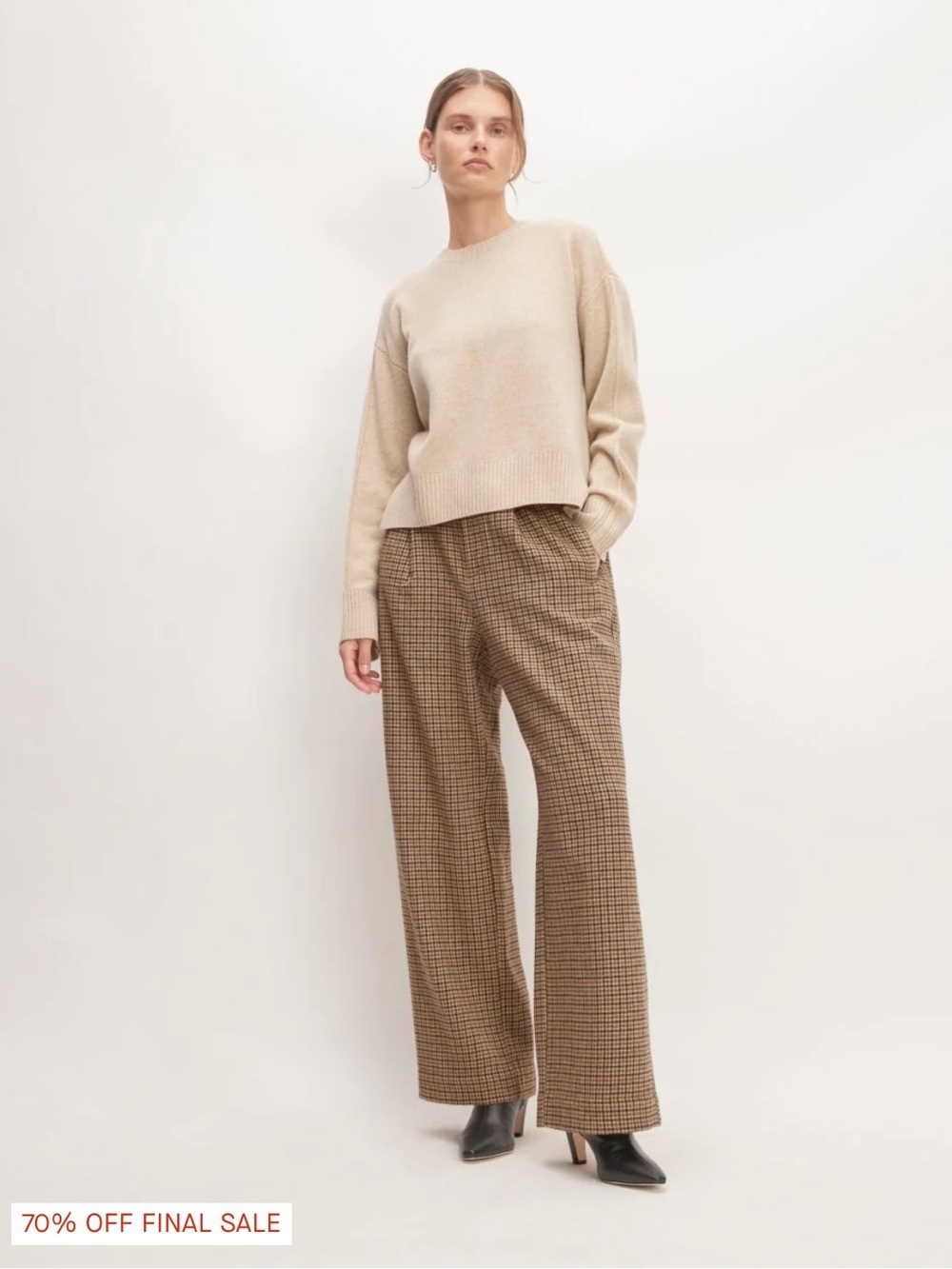 The ReWool Way-High Drape Pant | Camel Houndstooth